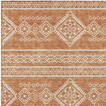 9' X 12' Copper And Ivory Southwestern Washable Indoor Outdoor Area Rug