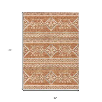 10' X 14' Copper And Ivory Southwestern Washable Indoor Outdoor Area Rug