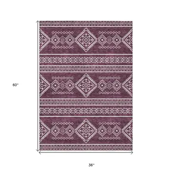 3' X 5' Eggplant And Ivory Southwestern Washable Indoor Outdoor Area Rug