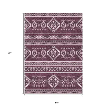 5' X 8' Eggplant And Ivory Southwestern Washable Indoor Outdoor Area Rug