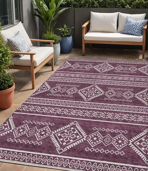 5' X 8' Eggplant And Ivory Southwestern Washable Indoor Outdoor Area Rug