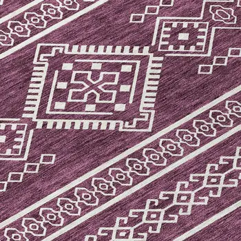 8' Eggplant And Ivory Round Southwestern Washable Indoor Outdoor Area Rug
