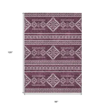 8' X 10' Eggplant And Ivory Southwestern Washable Indoor Outdoor Area Rug