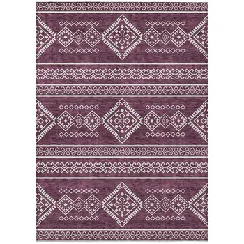 8' X 10' Eggplant And Ivory Southwestern Washable Indoor Outdoor Area Rug