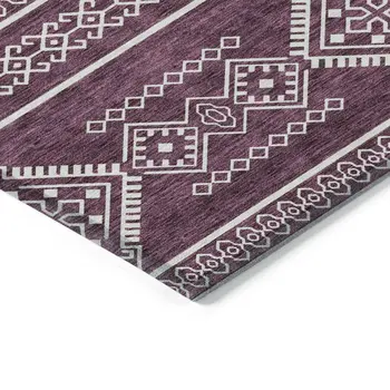 8' X 10' Eggplant And Ivory Southwestern Washable Indoor Outdoor Area Rug