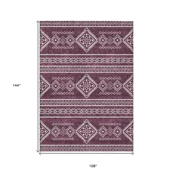 9' X 12' Eggplant And Ivory Southwestern Washable Indoor Outdoor Area Rug