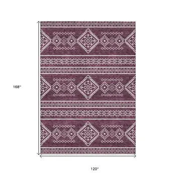 10' X 14' Eggplant And Ivory Southwestern Washable Indoor Outdoor Area Rug