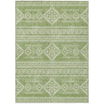 9' X 12' Green And Ivory Southwestern Washable Indoor Outdoor Area Rug