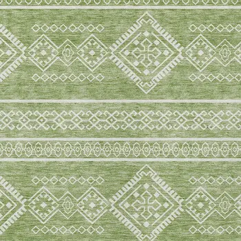 9' X 12' Green And Ivory Southwestern Washable Indoor Outdoor Area Rug