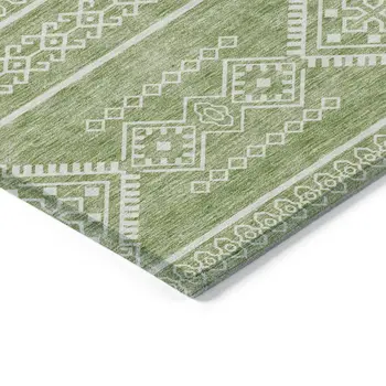 9' X 12' Green And Ivory Southwestern Washable Indoor Outdoor Area Rug