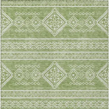 9' X 12' Green And Ivory Southwestern Washable Indoor Outdoor Area Rug