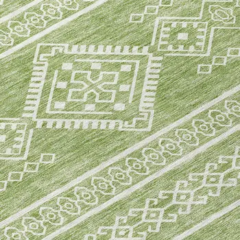 9' X 12' Green And Ivory Southwestern Washable Indoor Outdoor Area Rug