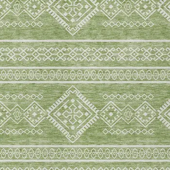 10' X 14' Green And Ivory Southwestern Washable Indoor Outdoor Area Rug