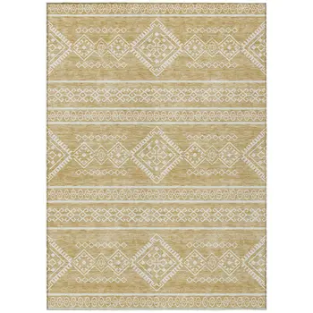 3' X 5' Gold And Ivory Southwestern Washable Indoor Outdoor Area Rug