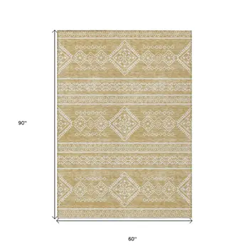 5' X 8' Gold And Ivory Southwestern Washable Indoor Outdoor Area Rug