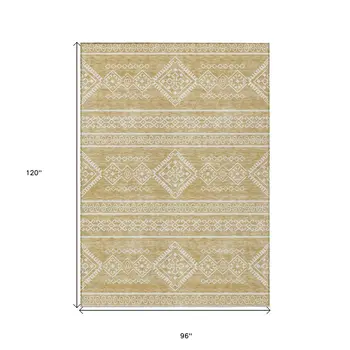 8' X 10' Gold And Ivory Southwestern Washable Indoor Outdoor Area Rug