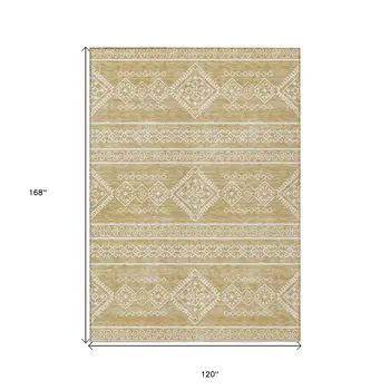 10' X 14' Gold And Ivory Southwestern Washable Indoor Outdoor Area Rug