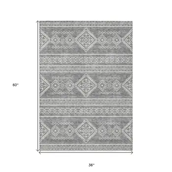 3' X 5' Gray And Ivory Southwestern Washable Indoor Outdoor Area Rug