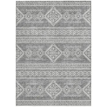 3' X 5' Gray And Ivory Southwestern Washable Indoor Outdoor Area Rug