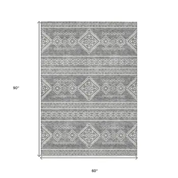 5' X 8' Gray And Ivory Southwestern Washable Indoor Outdoor Area Rug