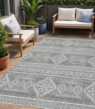 5' X 8' Gray And Ivory Southwestern Washable Indoor Outdoor Area Rug