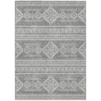 5' X 8' Gray And Ivory Southwestern Washable Indoor Outdoor Area Rug