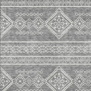 5' X 8' Gray And Ivory Southwestern Washable Indoor Outdoor Area Rug