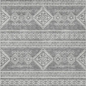 5' X 8' Gray And Ivory Southwestern Washable Indoor Outdoor Area Rug