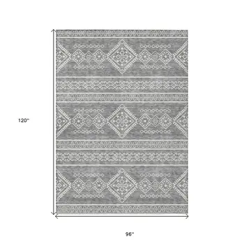 8' X 10' Gray And Ivory Southwestern Washable Indoor Outdoor Area Rug