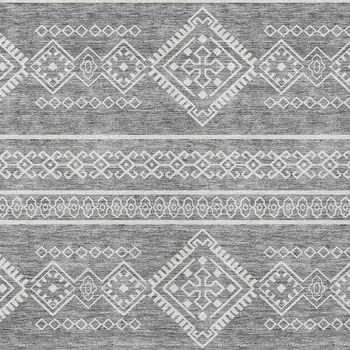 10' X 14' Gray And Ivory Southwestern Washable Indoor Outdoor Area Rug