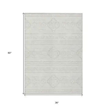 3' X 5' Ivory And Silver Southwestern Washable Indoor Outdoor Area Rug