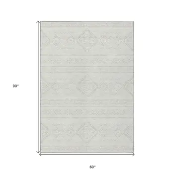 5' X 8' Ivory And Silver Southwestern Washable Indoor Outdoor Area Rug