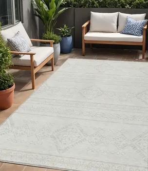 5' X 8' Ivory And Silver Southwestern Washable Indoor Outdoor Area Rug