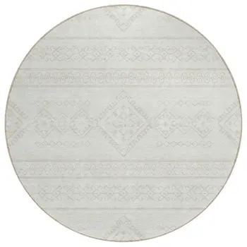 8' Ivory And Silver Round Southwestern Washable Indoor Outdoor Area Rug