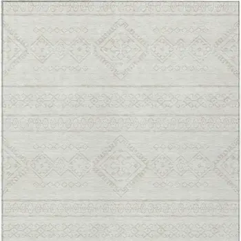 9' X 12' Ivory And Silver Southwestern Washable Indoor Outdoor Area Rug
