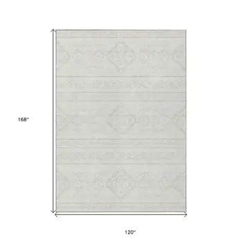 10' X 14' Ivory And Silver Southwestern Washable Indoor Outdoor Area Rug