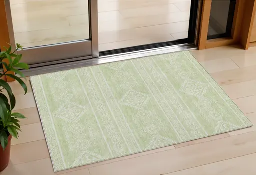 3' X 5' Mint Green And Ivory Southwestern Washable Indoor Outdoor Area Rug