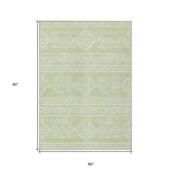 5' X 8' Mint Green And Ivory Southwestern Washable Indoor Outdoor Area Rug