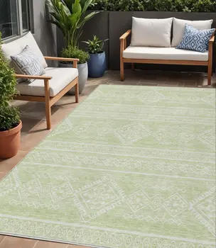 5' X 8' Mint Green And Ivory Southwestern Washable Indoor Outdoor Area Rug