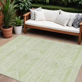 8' X 10' Mint Green And Ivory Southwestern Washable Indoor Outdoor Area Rug