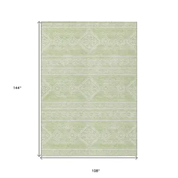 9' X 12' Mint Green And Ivory Southwestern Washable Indoor Outdoor Area Rug
