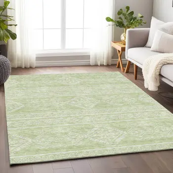 9' X 12' Mint Green And Ivory Southwestern Washable Indoor Outdoor Area Rug