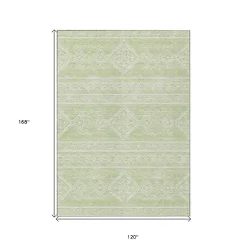 10' X 14' Mint Green And Ivory Southwestern Washable Indoor Outdoor Area Rug