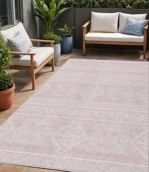5' X 8' Pink And Ivory Southwestern Washable Indoor Outdoor Area Rug