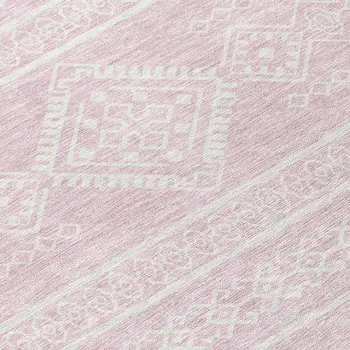 8' Pink And Ivory Round Southwestern Washable Indoor Outdoor Area Rug