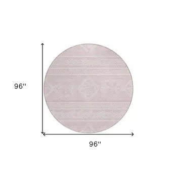 8' Pink And Ivory Round Southwestern Washable Indoor Outdoor Area Rug