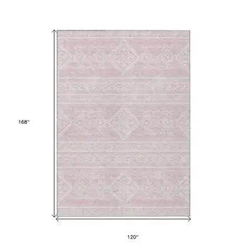 10' X 14' Pink And Ivory Southwestern Washable Indoor Outdoor Area Rug