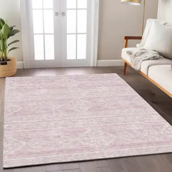 10' X 14' Pink And Ivory Southwestern Washable Indoor Outdoor Area Rug