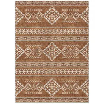 3' X 5' Orange And Ivory Southwestern Washable Indoor Outdoor Area Rug