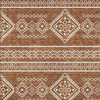 3' X 5' Orange And Ivory Southwestern Washable Indoor Outdoor Area Rug